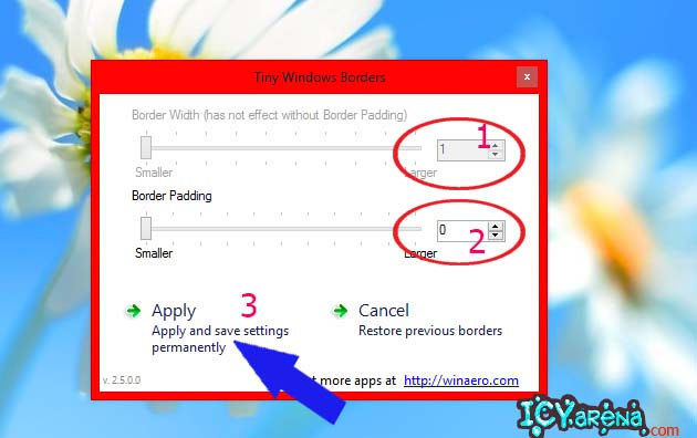 How to decrease window border and title bar height bar of windows 8